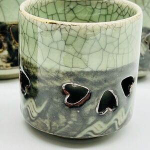 Set of 5 vintage crackle double wall Japanese sake cups